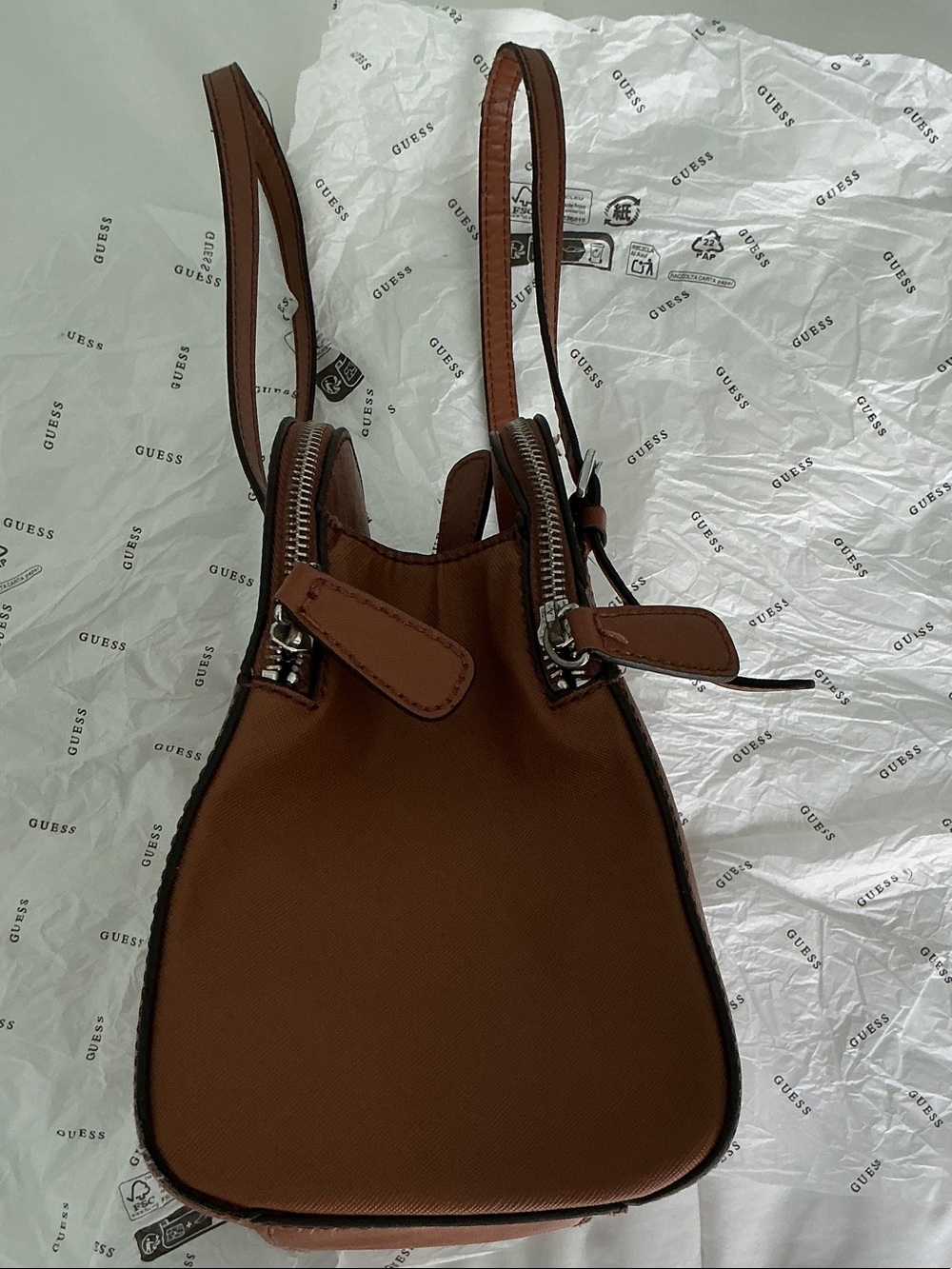GUESS Brown Dual-Texture Tote - Picture 10 of 12
